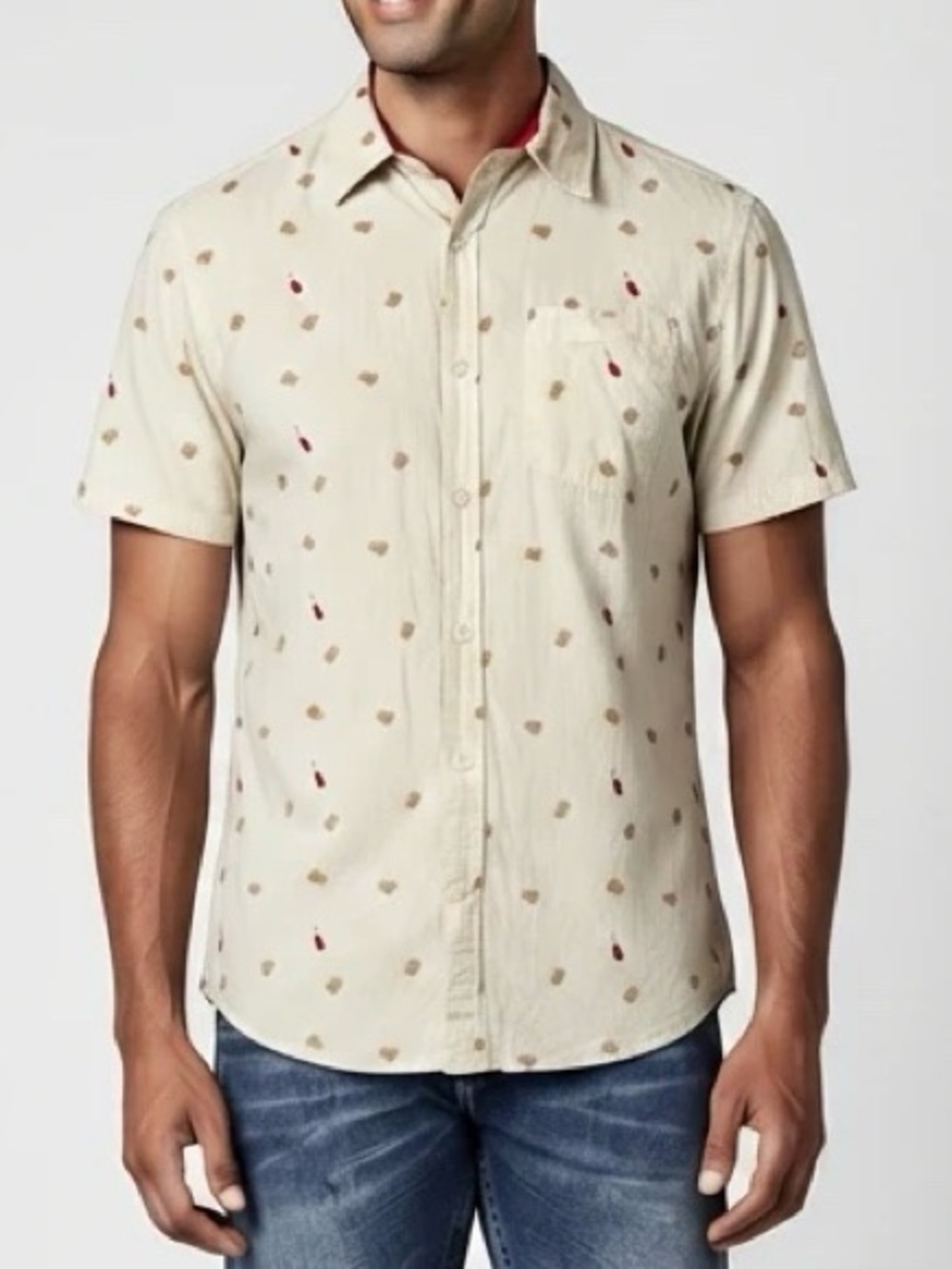 Straight Faded French Fries Short Sleeve Button Down Shirt